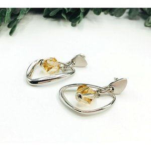 Earrings silver tone dangle with glass bead champagne 1.5" length